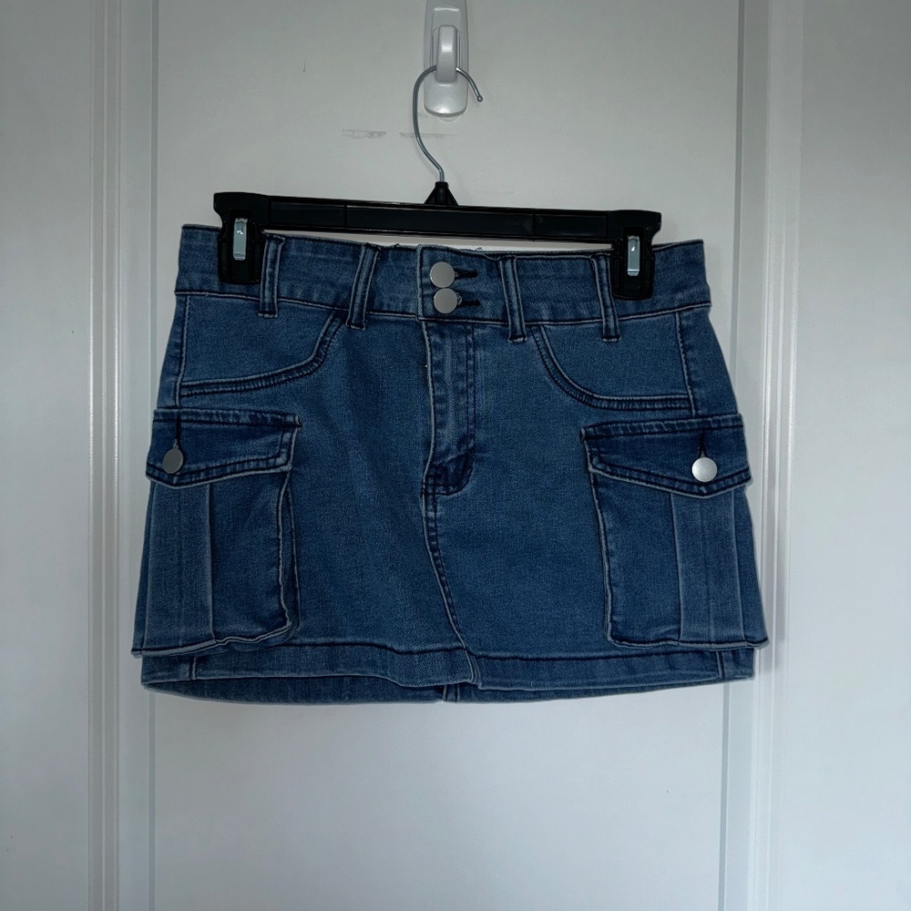 Denim mini cargo skirt